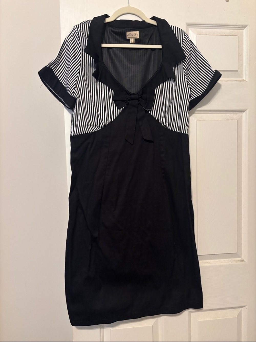 Lindy Bop Black and White Striped Midi Wiggle Dress